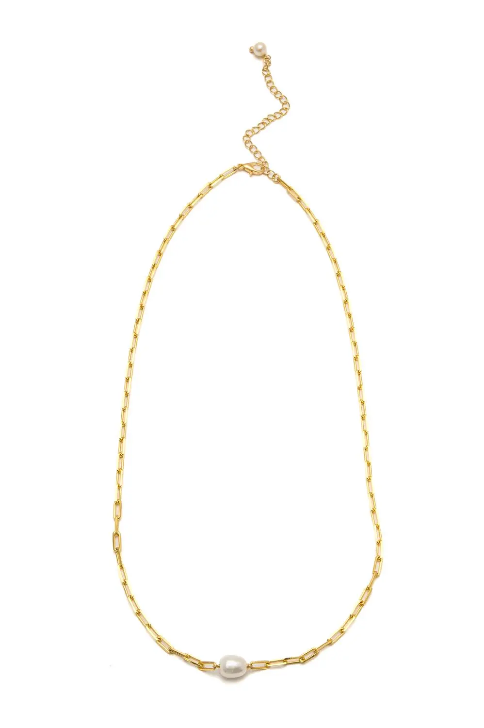 Colar Elos com Uma Pérola com Banho em Ouro 18k