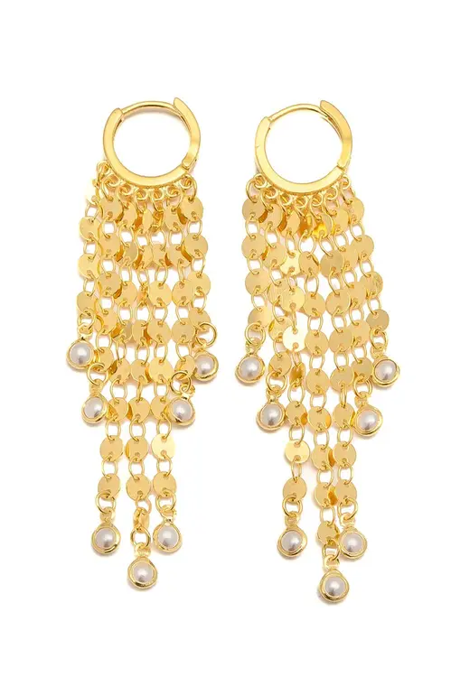 Argola de Medalhinhas e Pérolas com Banho em Ouro 18k