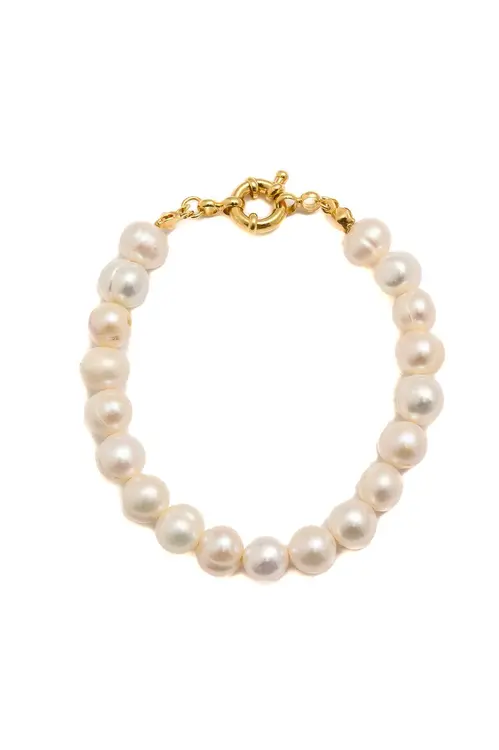 Pulseira de Pérolas Barroca com Banho em Ouro 18k