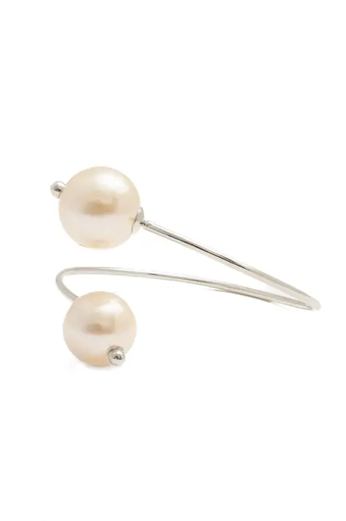 Bracelete Duas Pérolas com Banho em Ródio Branco
