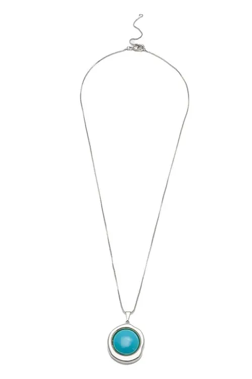 Colar Turquesa com Banho em Ródio Branco
