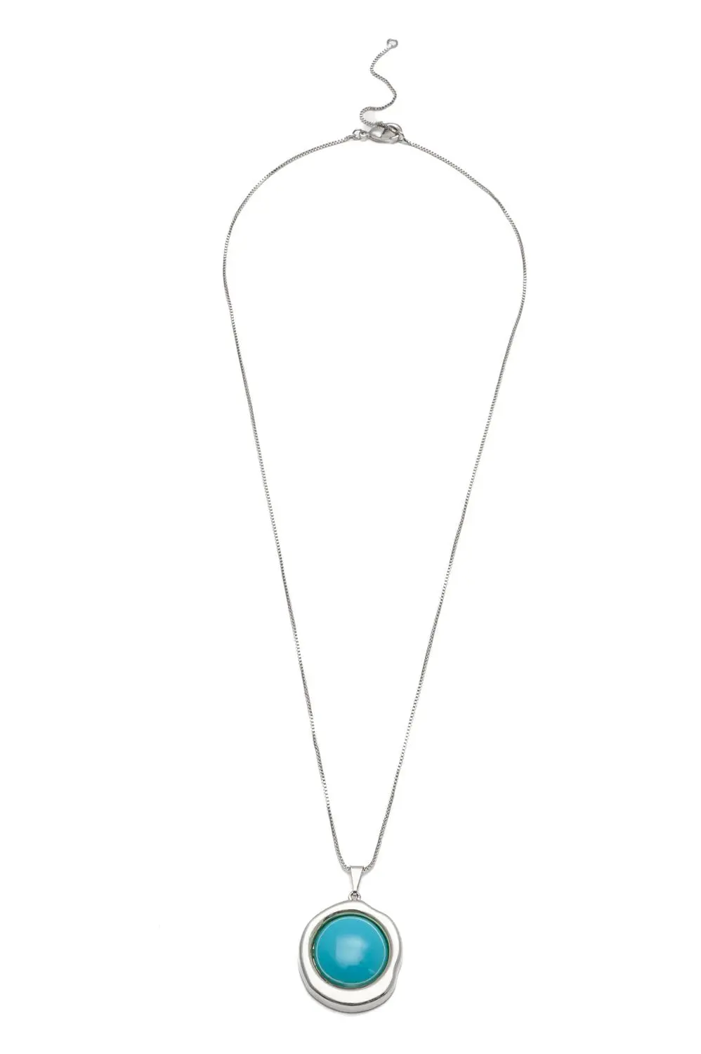 Colar Turquesa com Banho em Ródio Branco