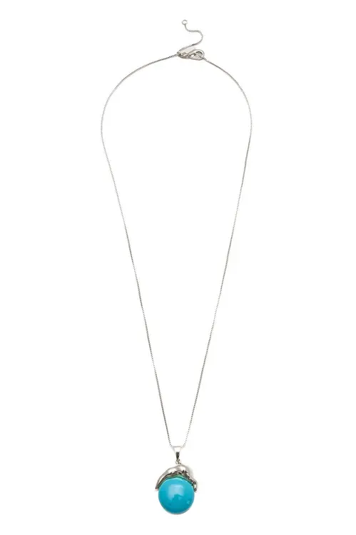 Colar Esfera Turquesa com Banho em Ródio Branco