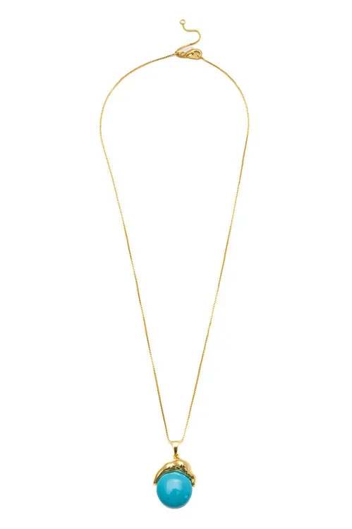 Colar Esfera Turquesa com Banho em Ouro 18k