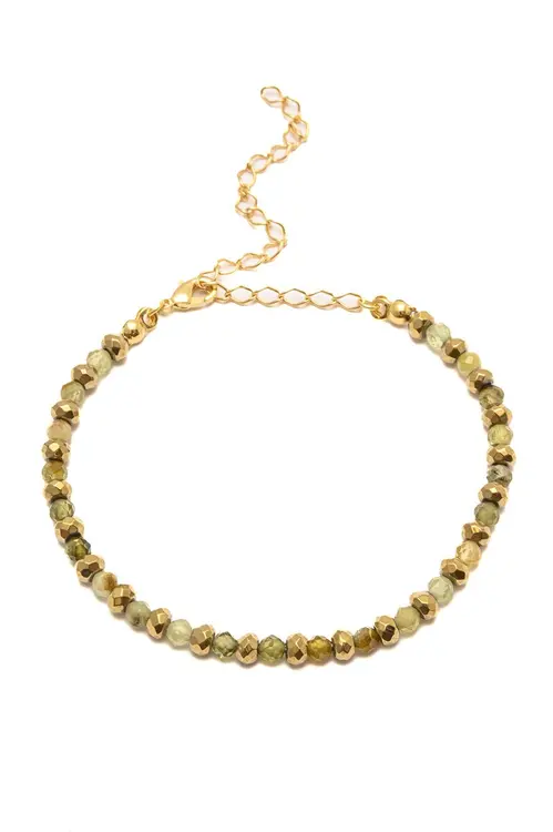 Pulseira Cristais Verde com Hematita com Banho em Ouro 18k