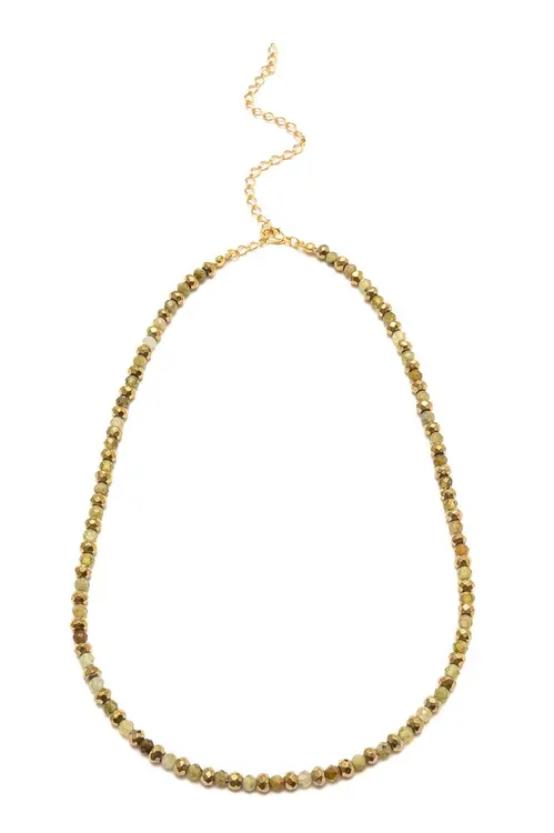 Colar Cristais Verde com Hematita com Banho em Ouro 18k