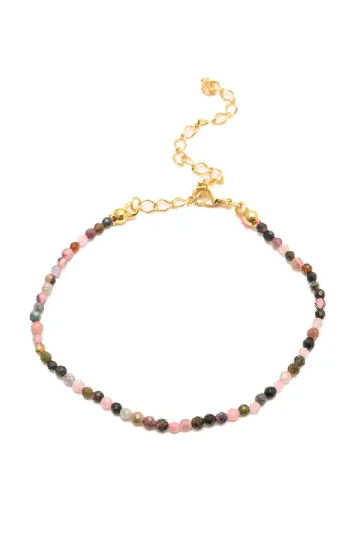 Pulseira Cristais Rosados com Banho em Ouro 18k