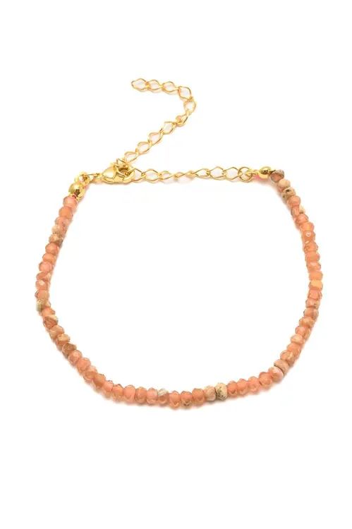 Pulseira Cristais Coral com Banho em Ouro 18k