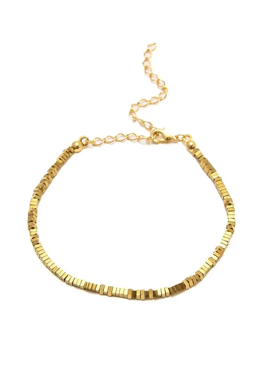 Pulseira Mini Hematitas com Banho em Ouro 18k