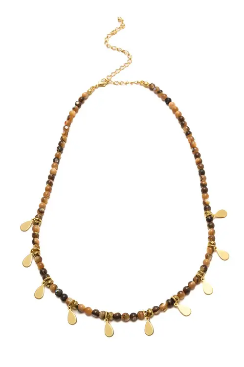 Colar Cristais Terrosos com Medalhinhas e Hematitas com Banho em Ouro 18k