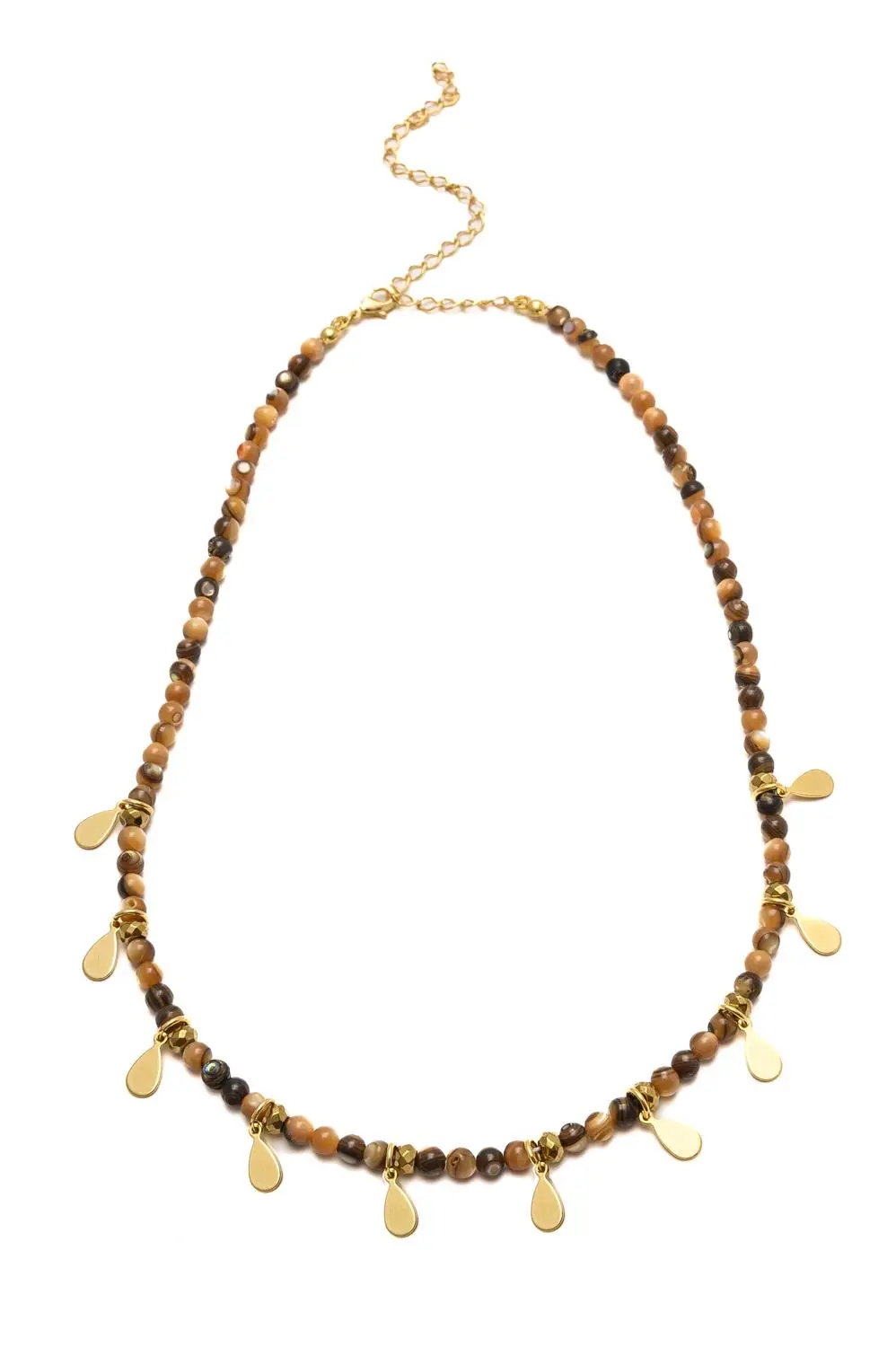Colar Cristais Terrosos com Medalhinhas e Hematitas com Banho em Ouro 18k