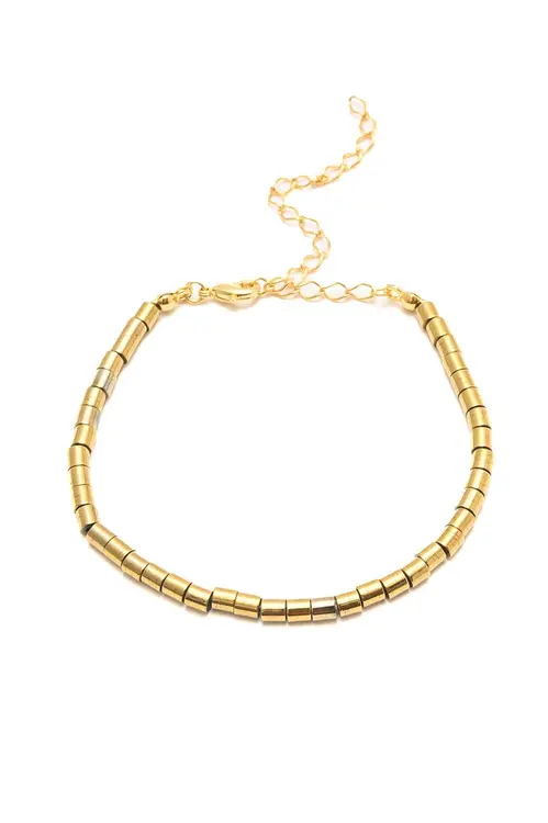 Pulseira Canutilho de Hematitas com Banho em Ouro 18k