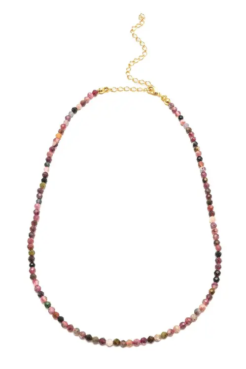 Colar Cristais Rosados com Banho em Ouro 18k