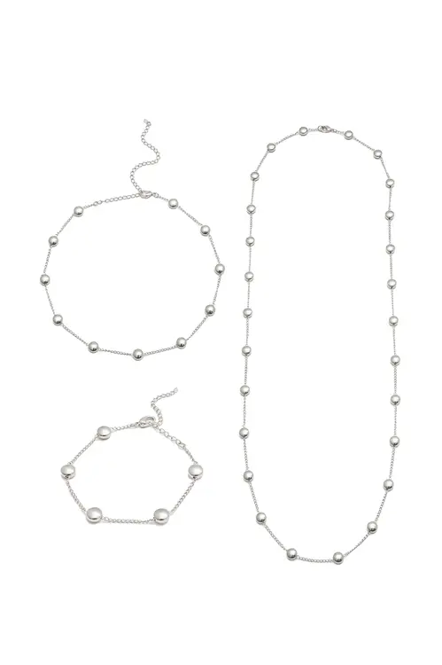 Kit Colar, Choker e Pulseira Tacha com Banho em Ródio Branco