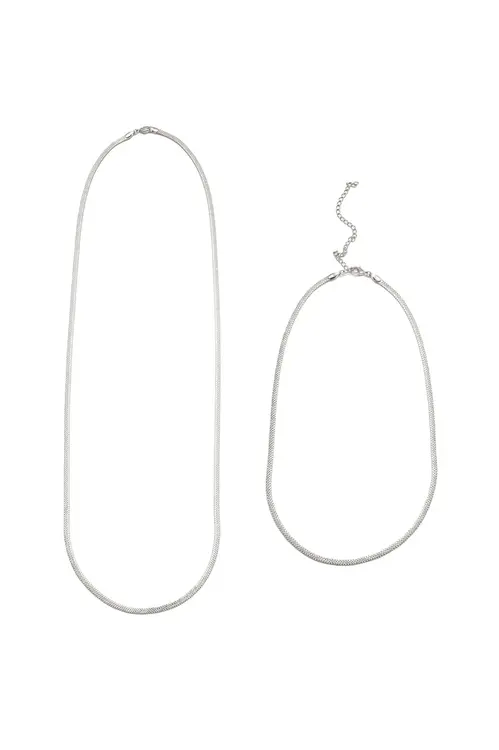 Kit Colar e Choker  Fita Desenhada com Banho em Ródio Branco