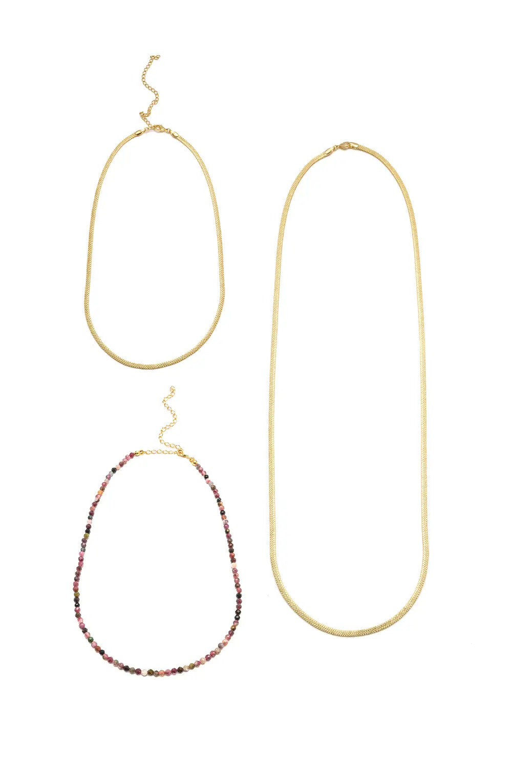 Kit Colar Cristais Rosado e Fitas Desenhadas com Banho em Ouro 18k