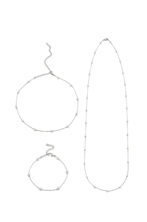 Kit Elos Pérola com Banho em Ródio Branco