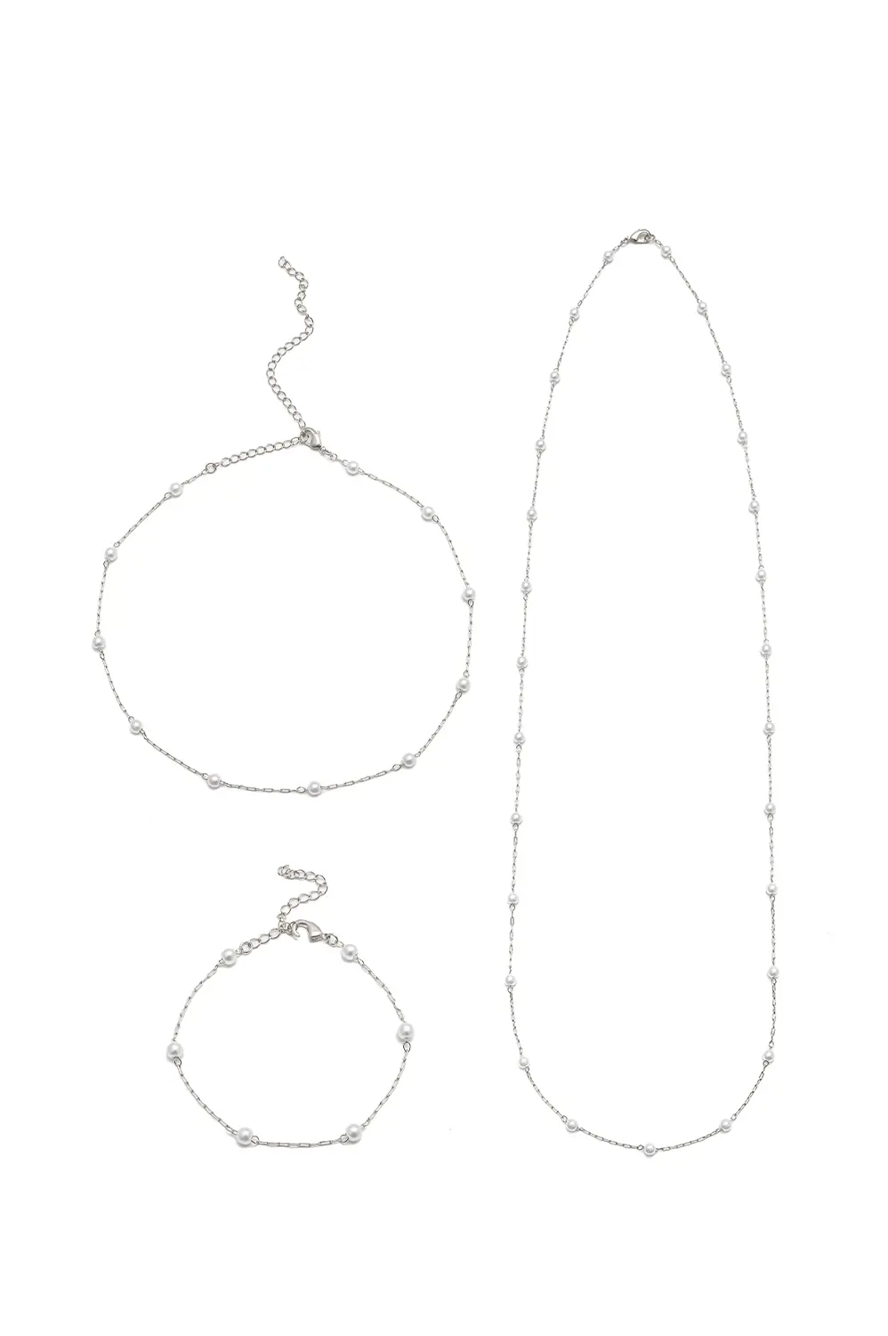 Kit Elos Pérola com Banho em Ródio Branco