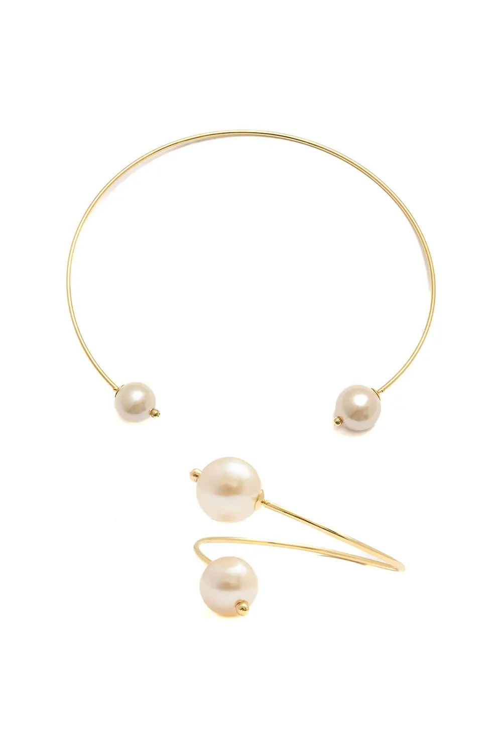 Kit Bracelete e Aro Duas Pérolas com Banho em Ouro 18k