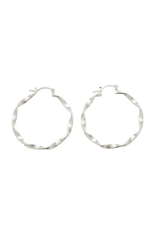 Argola Fina G Trançada com Banho em Ródio Branco