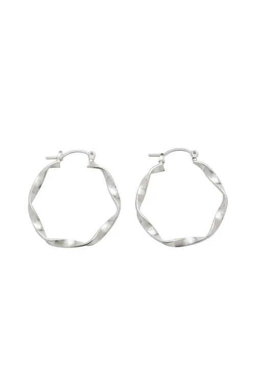 Argola Fina M Trançada com Banho em Ródio Branco