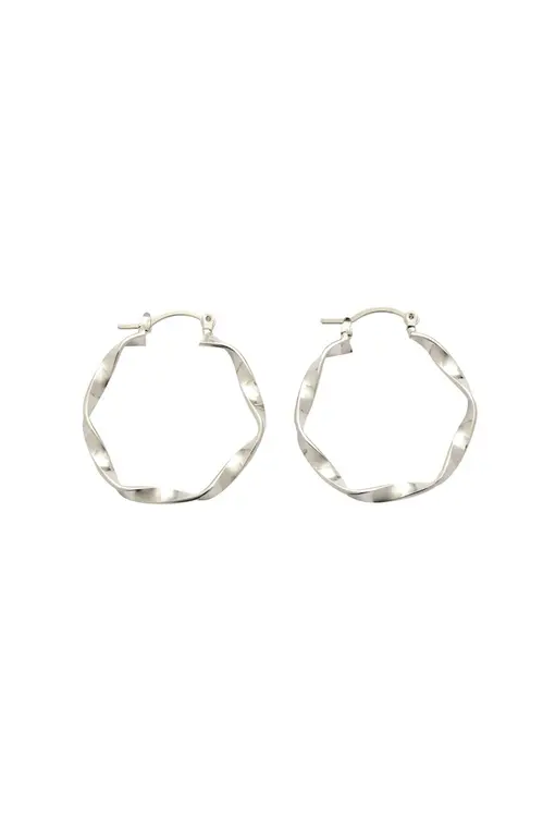 Argola Fina P Trançada com Banho em Ródio Branco