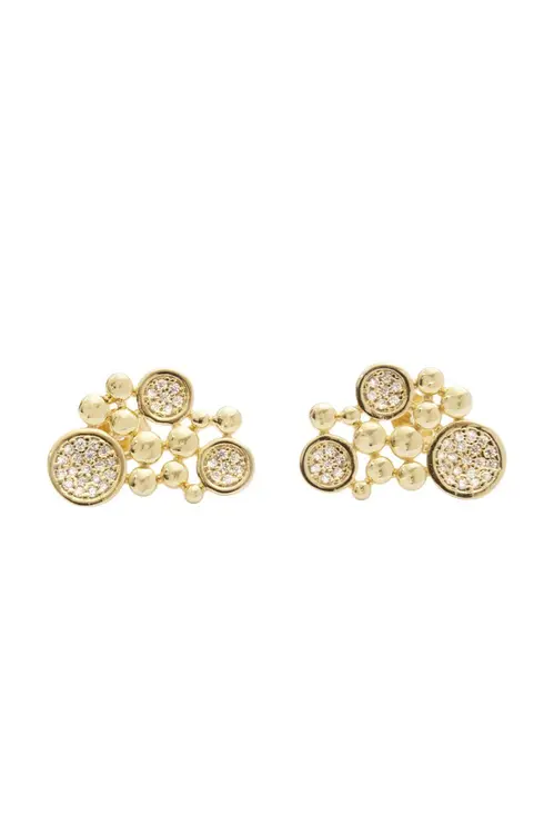 Brinco Esferas e Zircônias com Banho em Ouro 18k