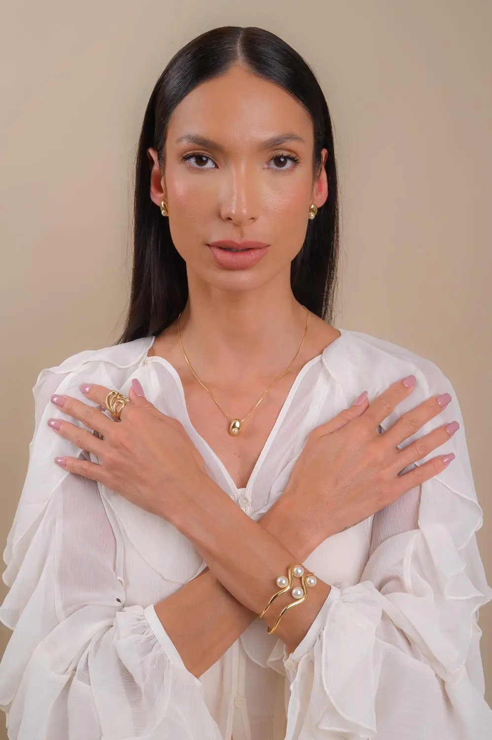 Bracelete Organic Pérola com Banho em Ouro 18k