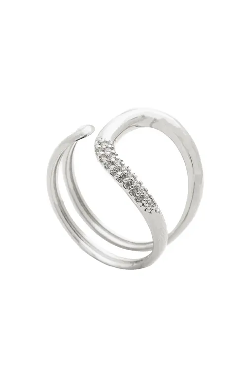 Anel Delicado Zircônias com Regulagem com Banho em Ródio Branco