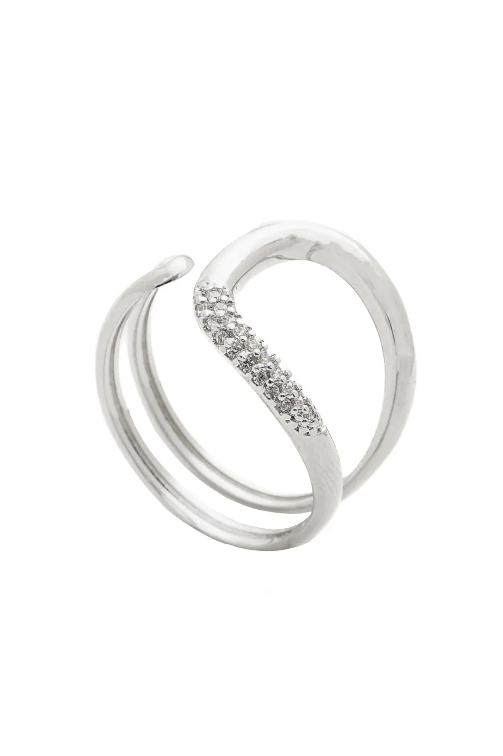 Anel Delicado Zircônias com Regulagem com Banho em Ródio Branco
