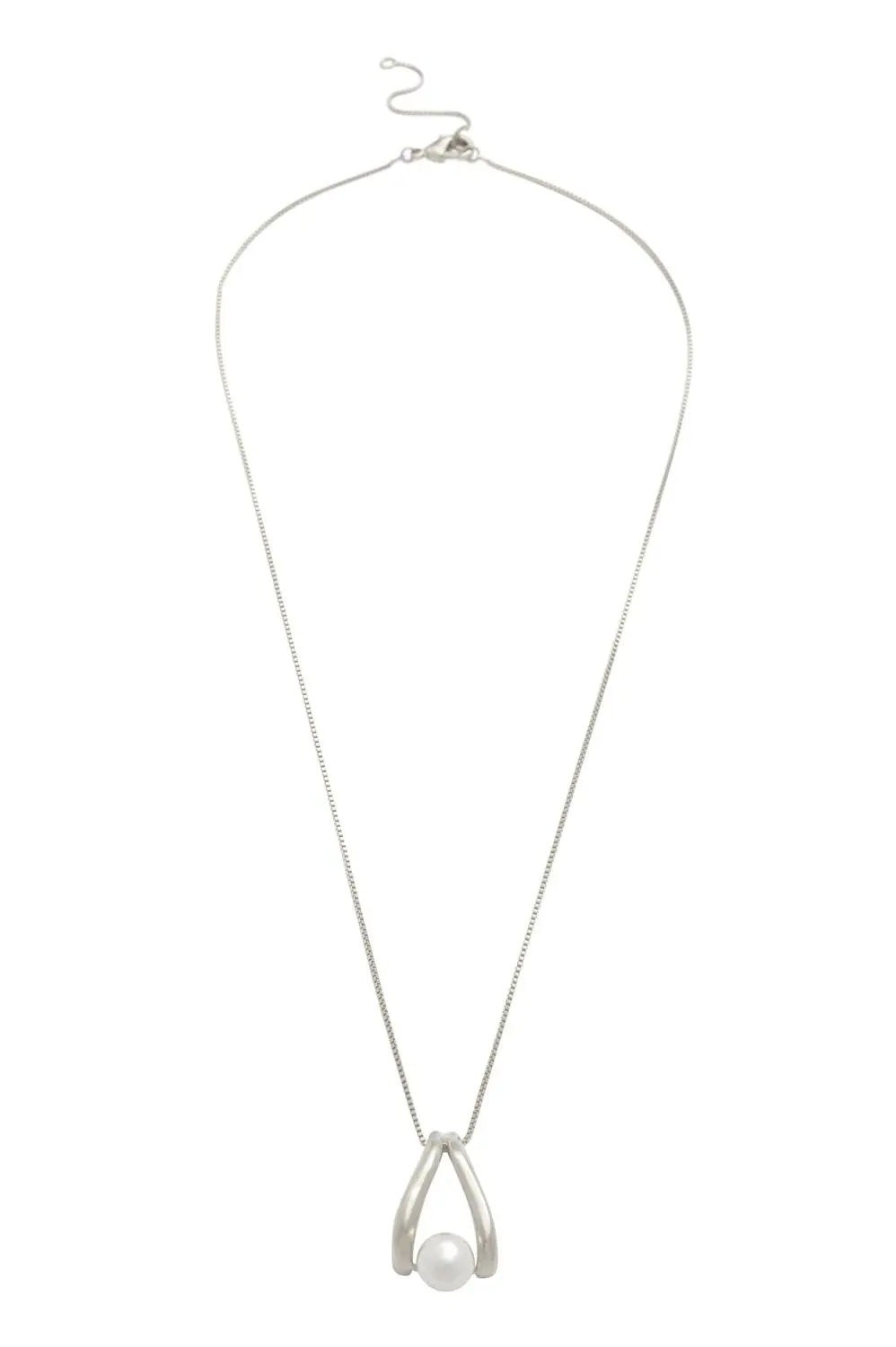 Colar Triângulo de Pérola com Banho em Ródio Branco