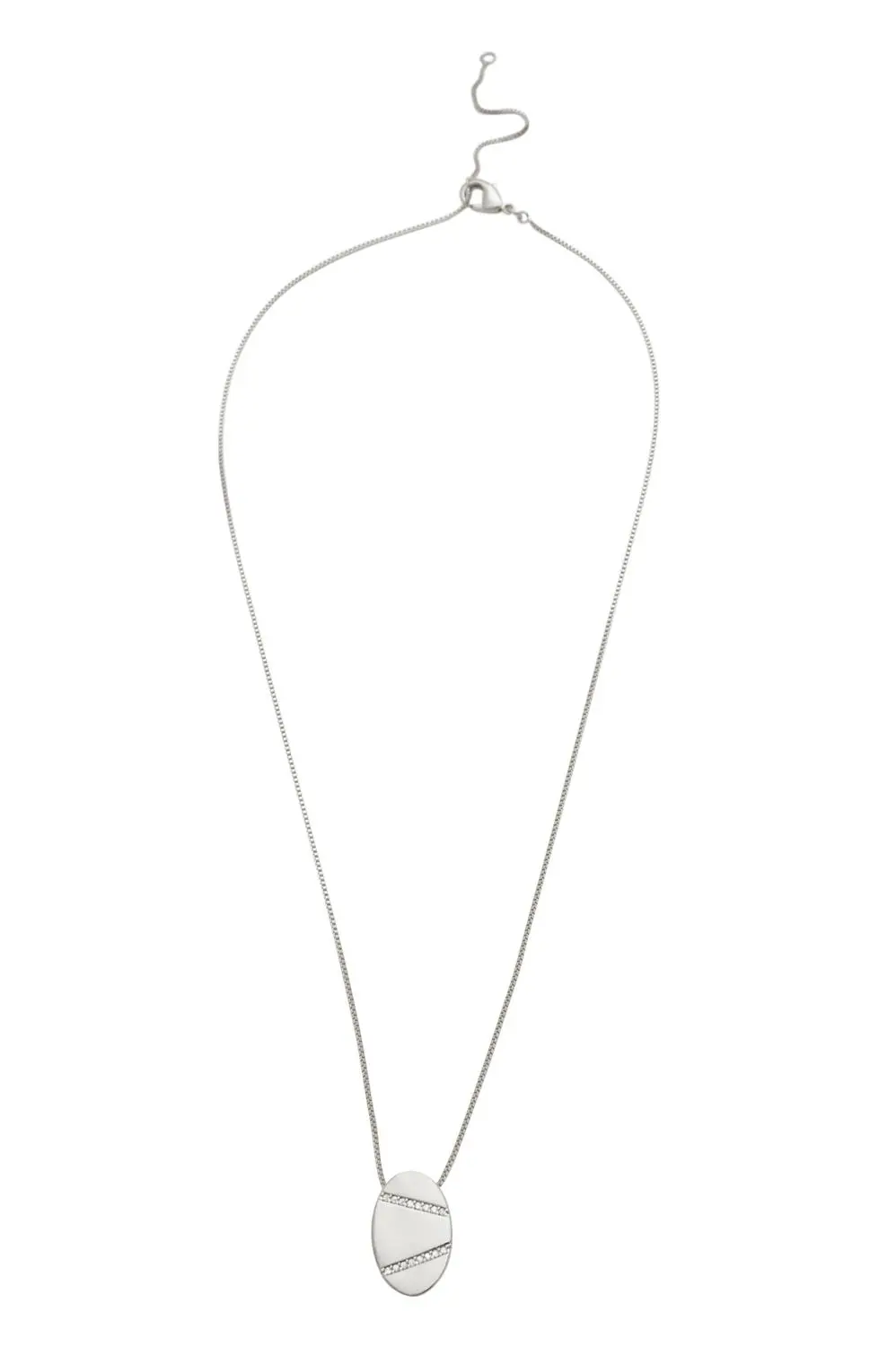 Colar Oval de Zircônias com Banho em Ródio Branco