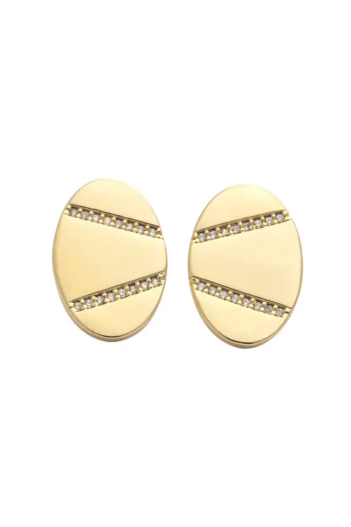 Brinco Oval de Zircônias com Banho em Ouro 18k