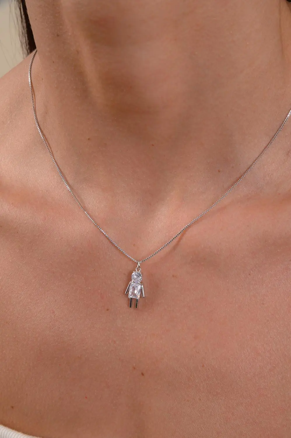Colar com Pingente Cristal Filho com Banho em Ródio Branco