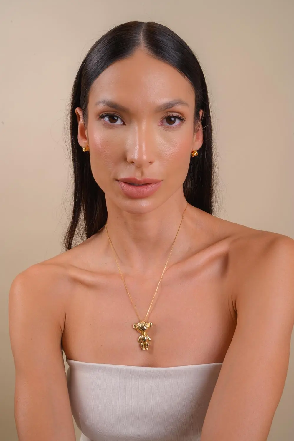 Pingente Menina com Corrente Veneziana com Banho em Ouro 18k