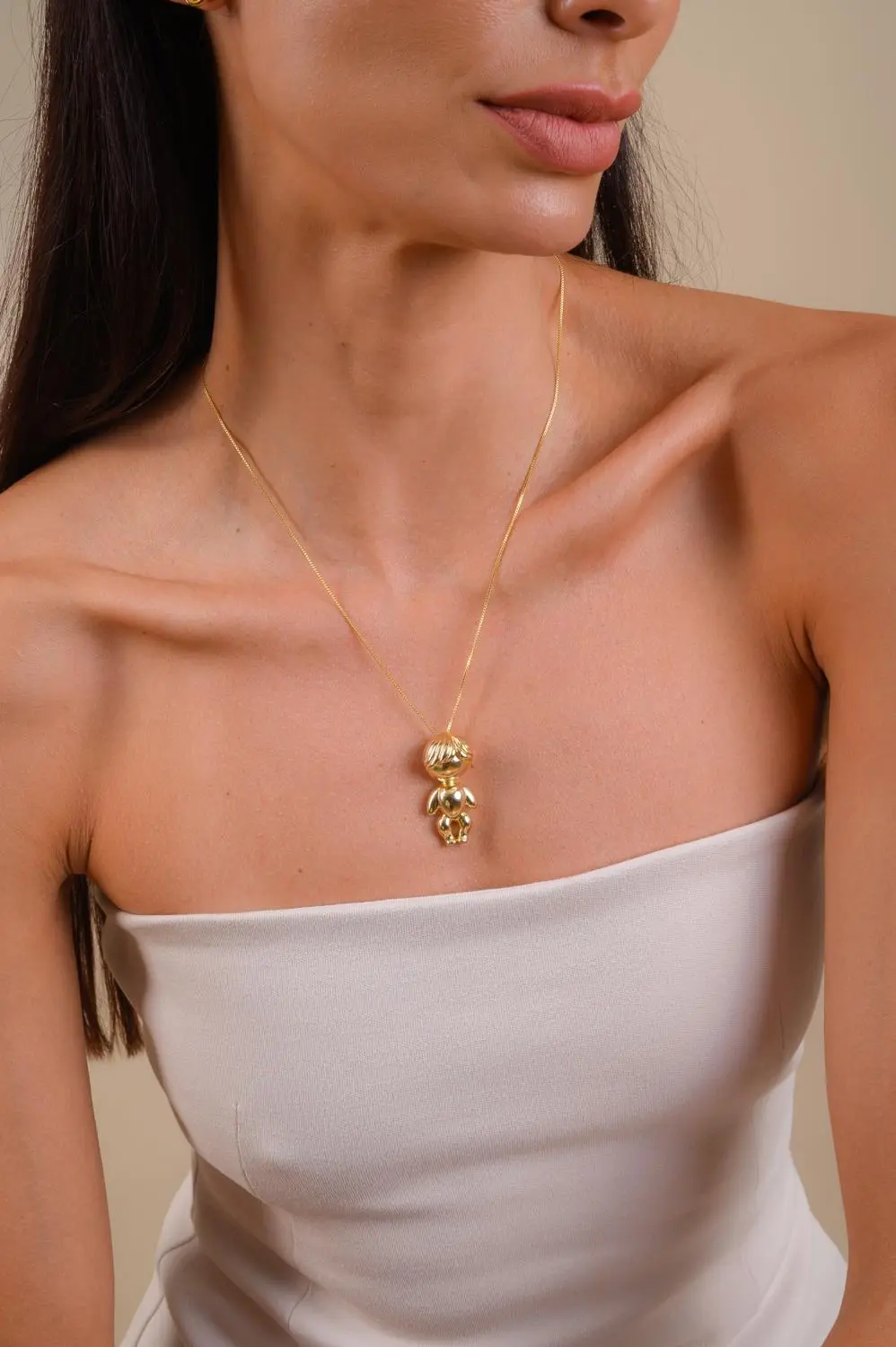Pingente Menino com Corrente Veneziana com Banho em Ouro 18k