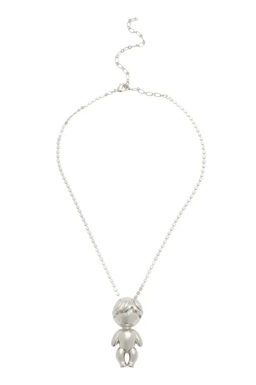 Pingente Menino com Choker Diamantada com Banho em Ródio Branco