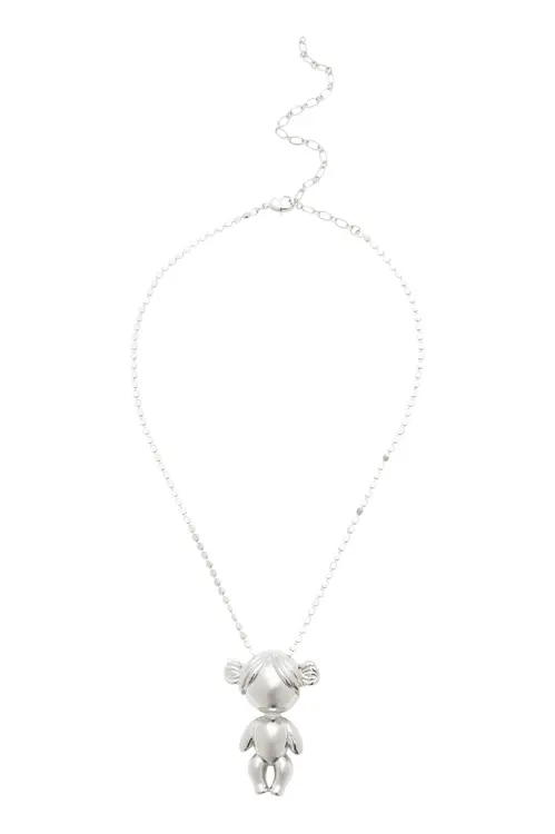 Pingente Menina com Choker Diamantada com Banho em Ródio Branco
