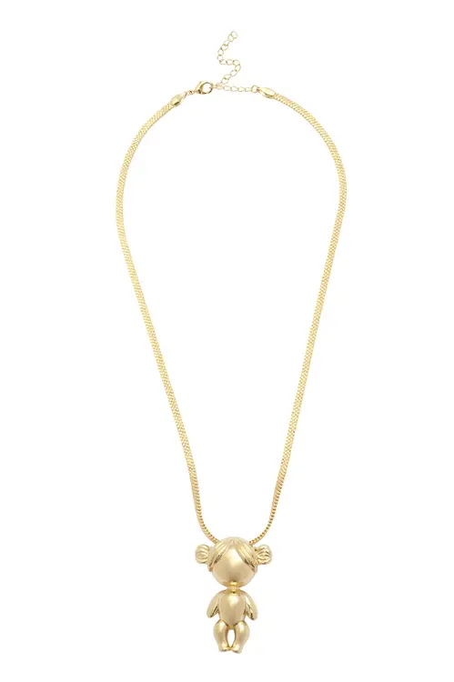 Pingente Menina com Choker Fita Desenhada com Banho em Ouro 18k