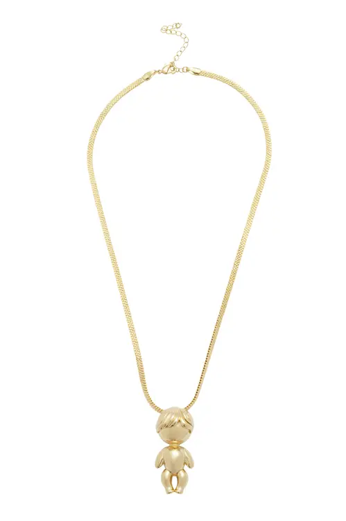 Pingente Menino com Choker Fita Desenhada com Banho em Ouro 18k