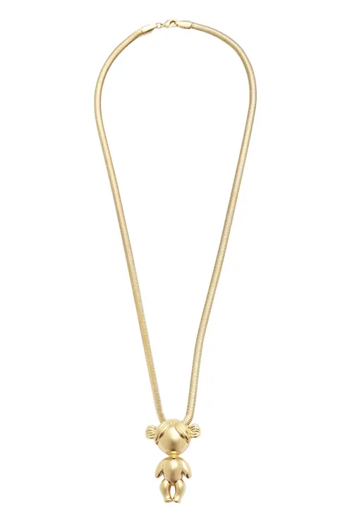 Pingente Menina com Colar Malha Fina 50 cm |  Banho em Ouro 18k