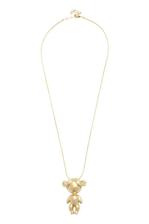 Pingente Menina com Colar Rabo de Rato |  Banho em Ouro 18k