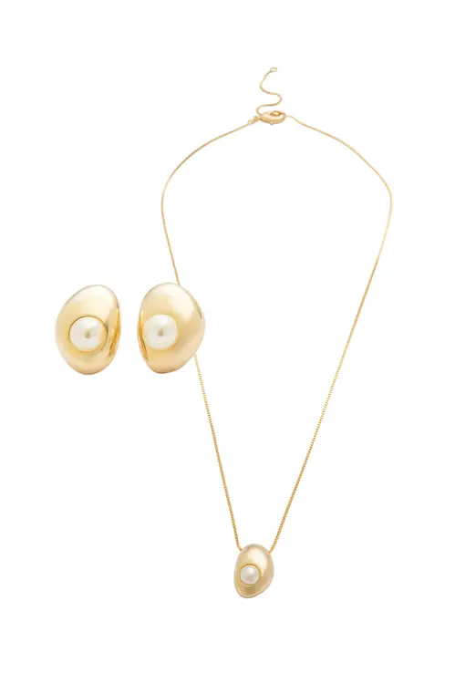 Kit Colar e Brinco Bold Pérola com Banho em Ouro 18k