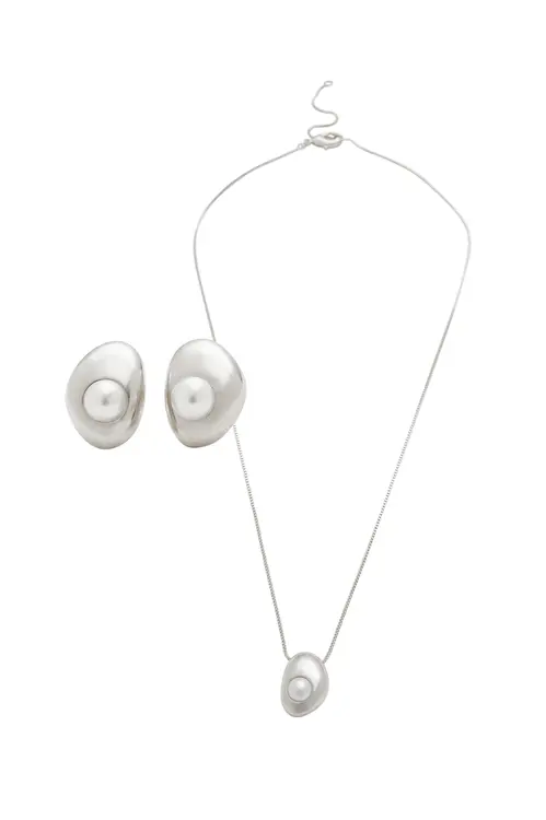 Kit Colar e Brinco Bold Pérola com Banho em Ródio Branco