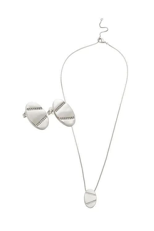 Kit Colar e Brinco Oval de Zircônias com Banho em Ródio Branco