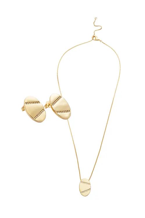 Kit Colar e Brinco Oval de Zircônias com Banho em Ouro 18k