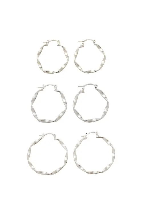 Kit 3 Argolas Fina Trançada com Banho em Ródio Branco