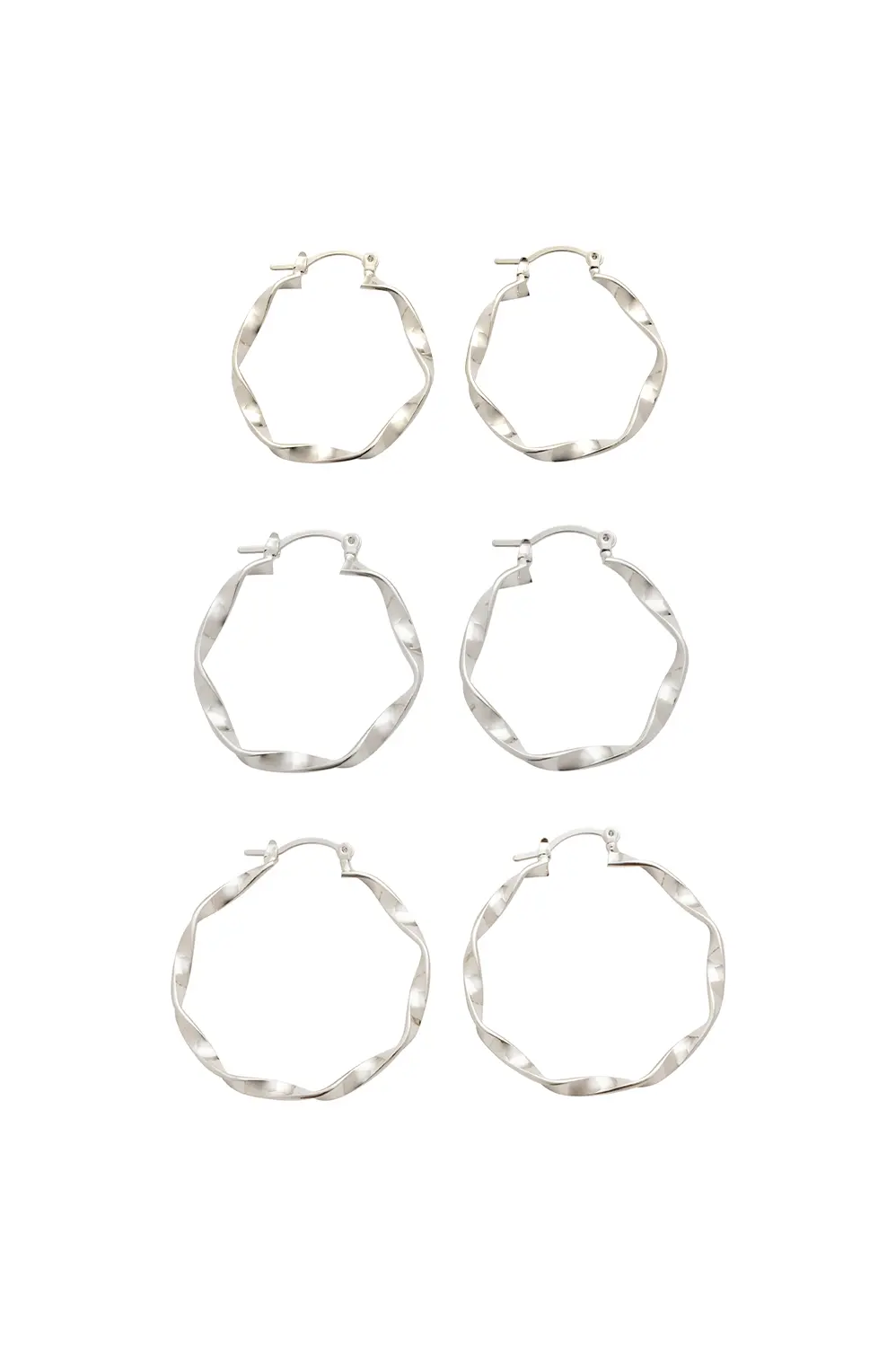 Kit 3 Argolas Fina Trançada com Banho em Ródio Branco