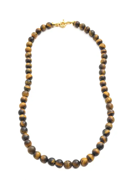 Colar Esferas Olho de Tigre com Banho em Ouro 18k