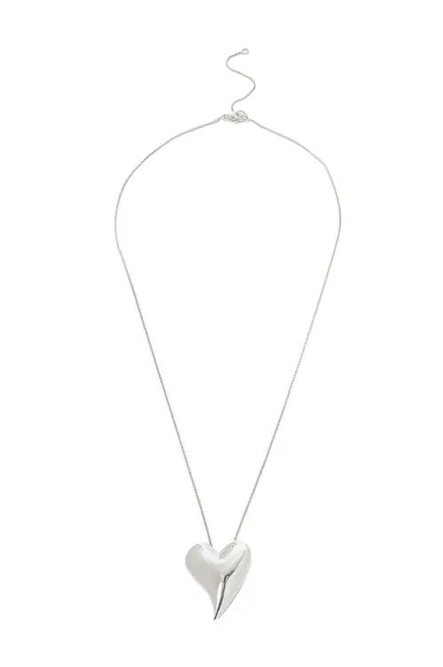 Colar Coração Liso Encontro com Banho em Ródio Branco